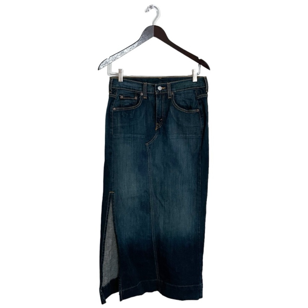 Vintage 2002 Y2K Levi's Dark Wash Denim Maxi Skirt w/ Side Slit Made in USA - Picture 1 of 4